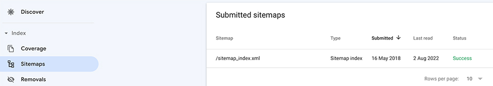 sitemap in search console